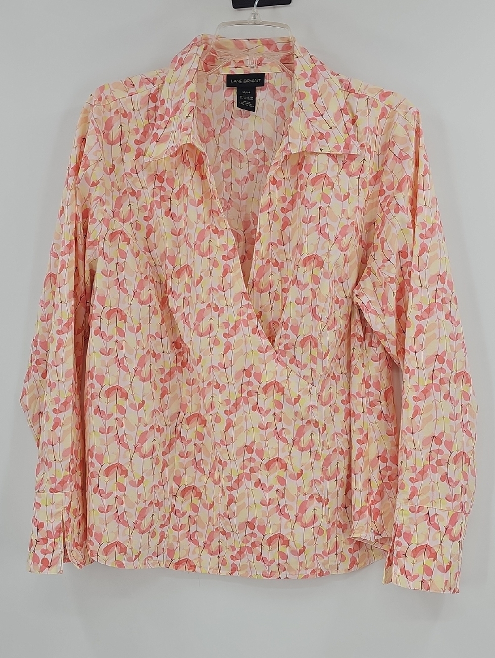 Lane Bryant Pink, Yellow, Cream Floral V-Neck Collared Blouse Size 14/16